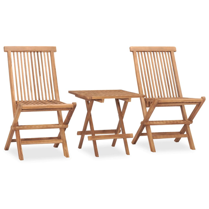 Dakota Fields 3 Piece Folding Patio Dining Set With Cushion Solid Teak Wood, Gray