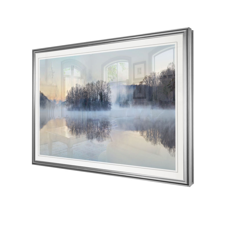 «Scène sur l'eau», reproduction, H 20 po x l 24 po x P 1,5 po, Cadre argenté
