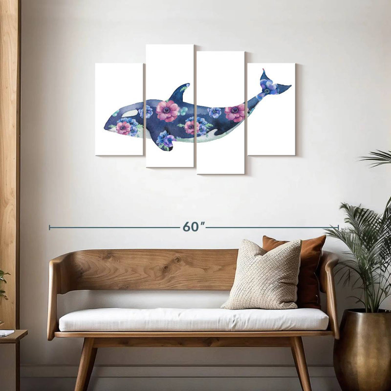 Brampt Floral Orca Whale, 27" H x 43" W