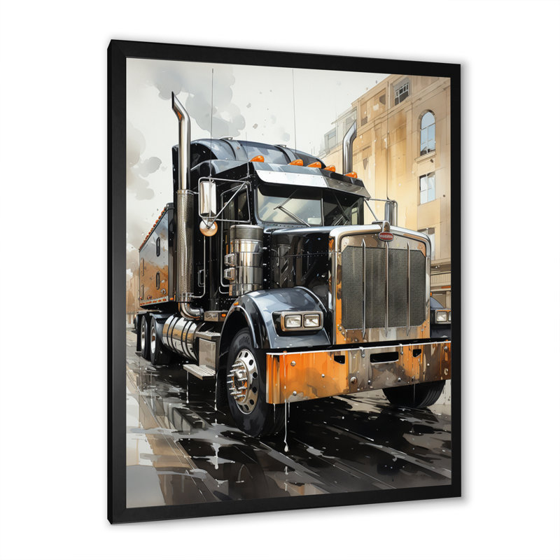 Semi-remorque en fibre de carbone II - Camion, salon d'art mural, H 40 po x l 30 po x P 1,5 po, Cadre photo noir