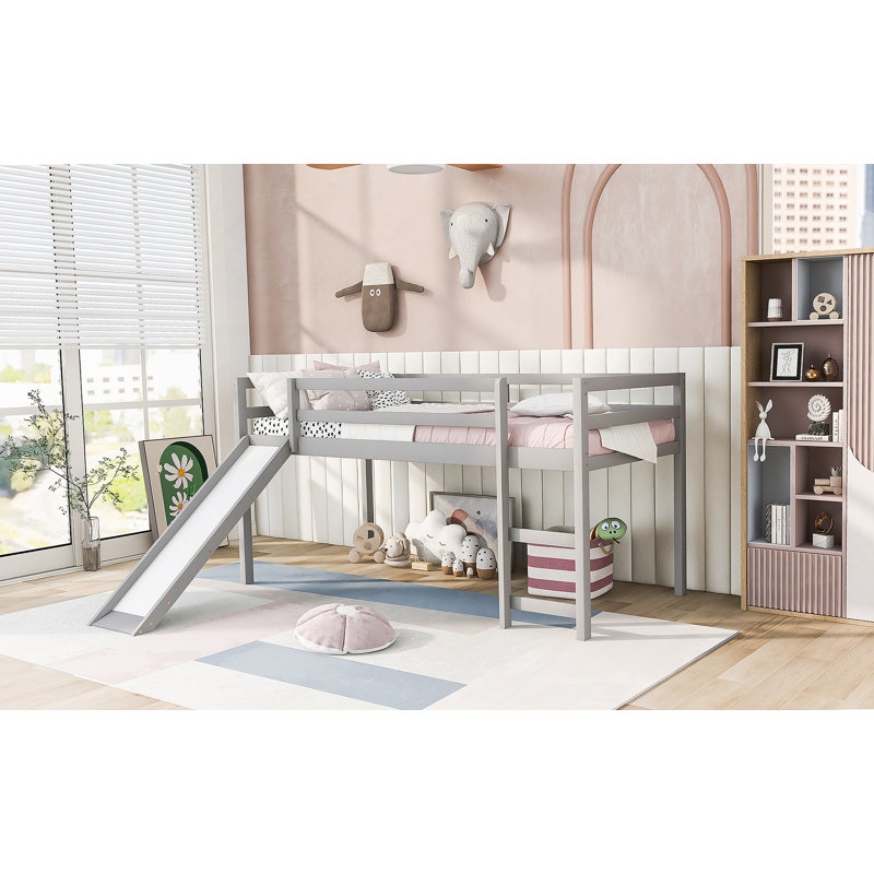 Lit mezzanine avec design multifonctionnel coulissant, Gris, Simple