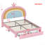 Lit double tapissier arc-en-ciel pleine grandeur, lit plateforme en velours avec tiroir de rangement, sans sommier, coloré et rose-421584831