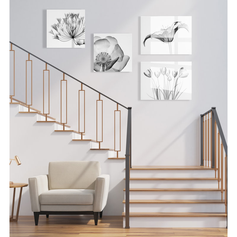 Black and White Poppy Floral Acrylic Wall Art, 27" x 27"