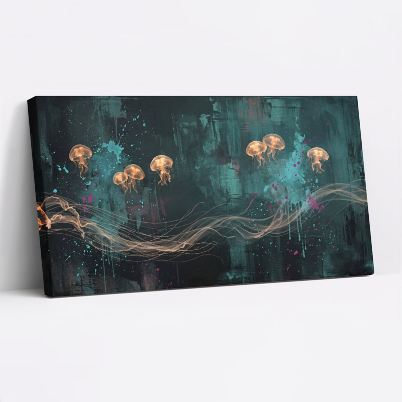 Jellyfish Waves, reproduction d'art sur toile, ensemble de 1, Toile tendue, L 32 po x H 16 po