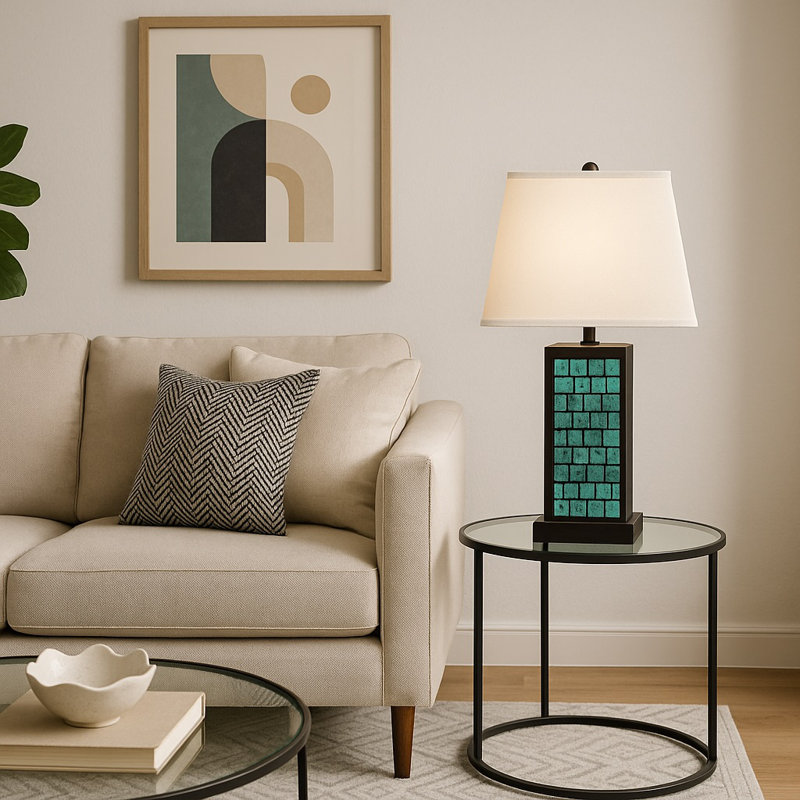 Hollinger Wood Table Lamp, Blue/Black