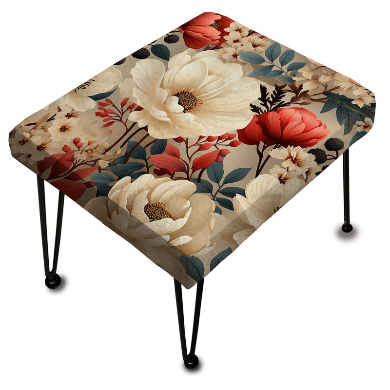 Repose-pieds rétro vintage floral blanc Boho