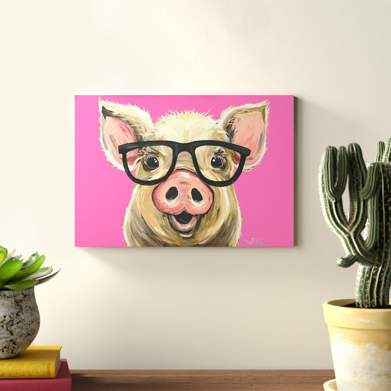 Rosey The Pig With Glasses by Hippie Hound Studios - Wrapped Canvas Painting, 101.6 cm H x 66.04 cm W x 1.91 cm D