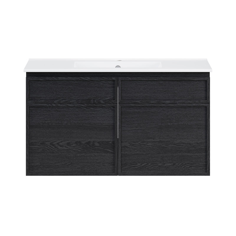 Meuble-lavabo mural 36 po en chêne noir avec dessus d'évier St. Tropez, Noir, 36.5", Blanc