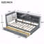 Cadre de lit plateforme simple en bois, tête de lit avec rangement, tablettes, 2 tiroirs-783501613