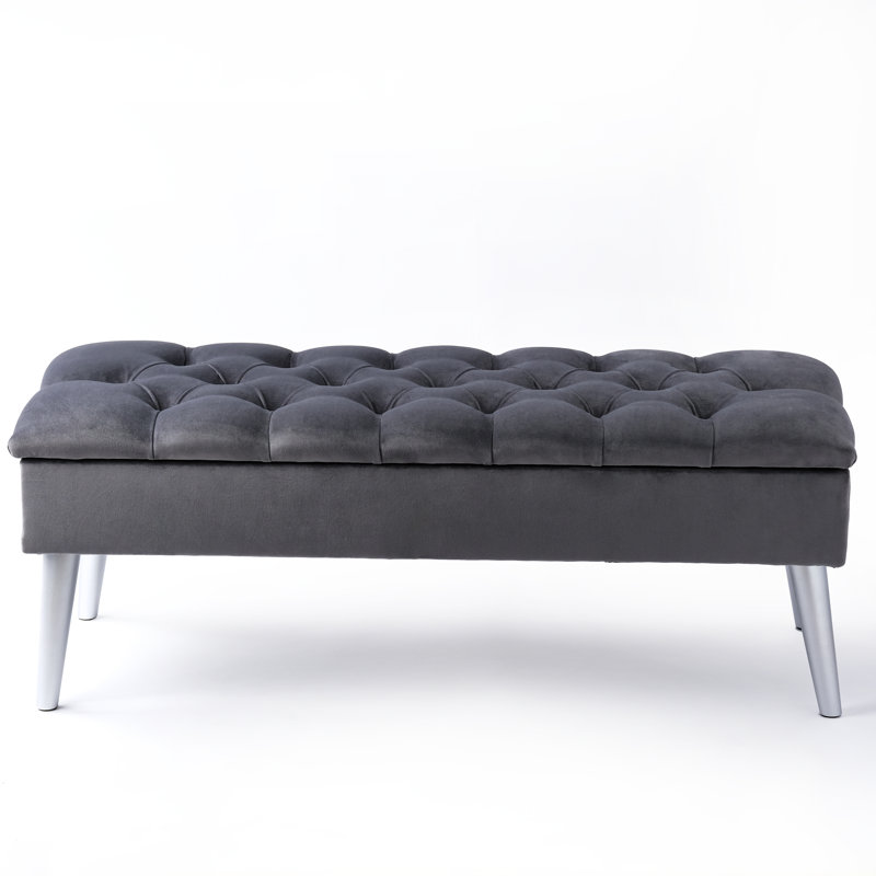 Thalassa Velvet Upholstered Bench with Flip Top, H44 x W140 x D30cm, Silver, Dark Grey
