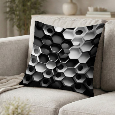 Coussin décoratif abstrait géométrique noir et blanc II - Coussin décoratif à imprimé géométrique