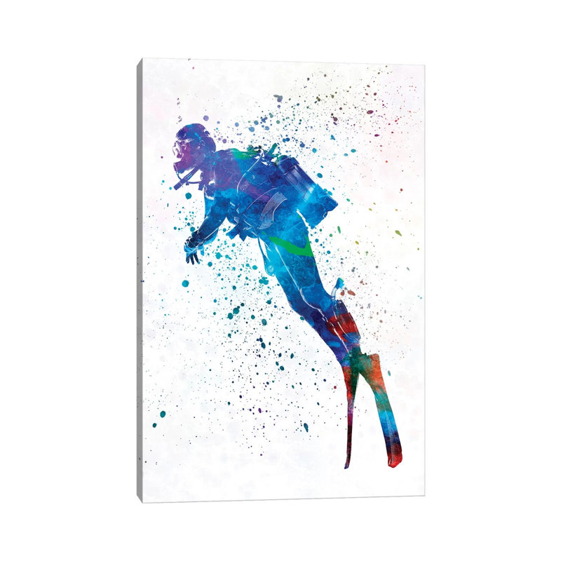 Scuba Diver In Watercolour II by Paul Rommer - Wrapped Canvas Painting, 30.48cm H x 20.32cm W x 1.91cm D