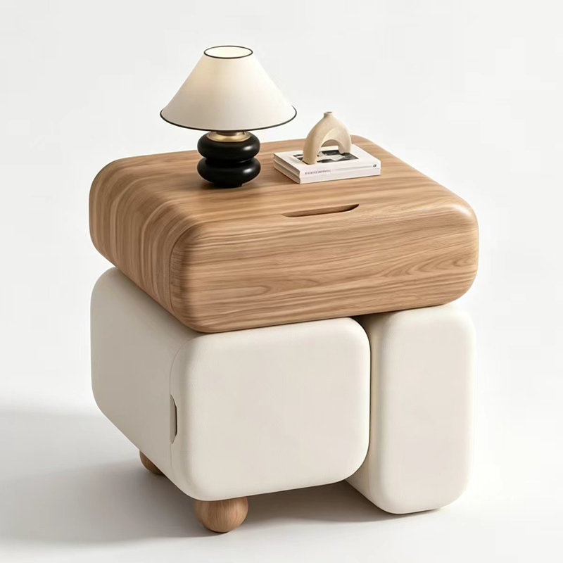 Modern Solid Wood;leatherette
 End Table, 19.69" H x 19.69" W x 15.75" D