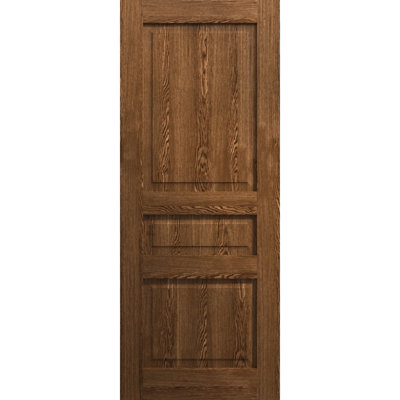 Panneau de porte à galandage 32 x 84 pouces Ego 5012, placage chêne cognac, portes coulissantes de style grange pour placard escamotable