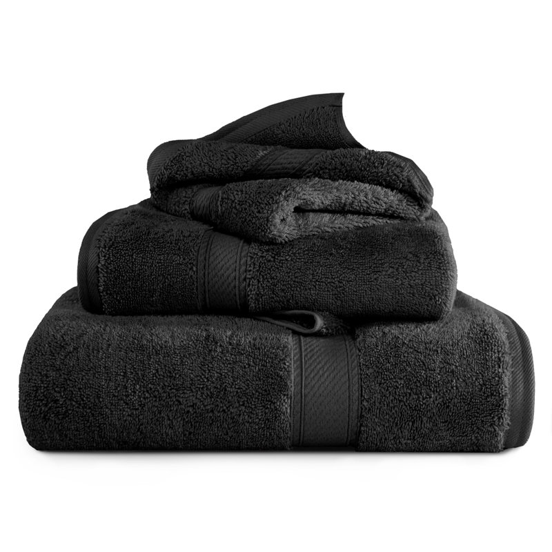 Scotia Egyptian Cotton Bath Towel Set, Black, 3Pc Towel Set  (1Bath, 1Hand, 1Face)