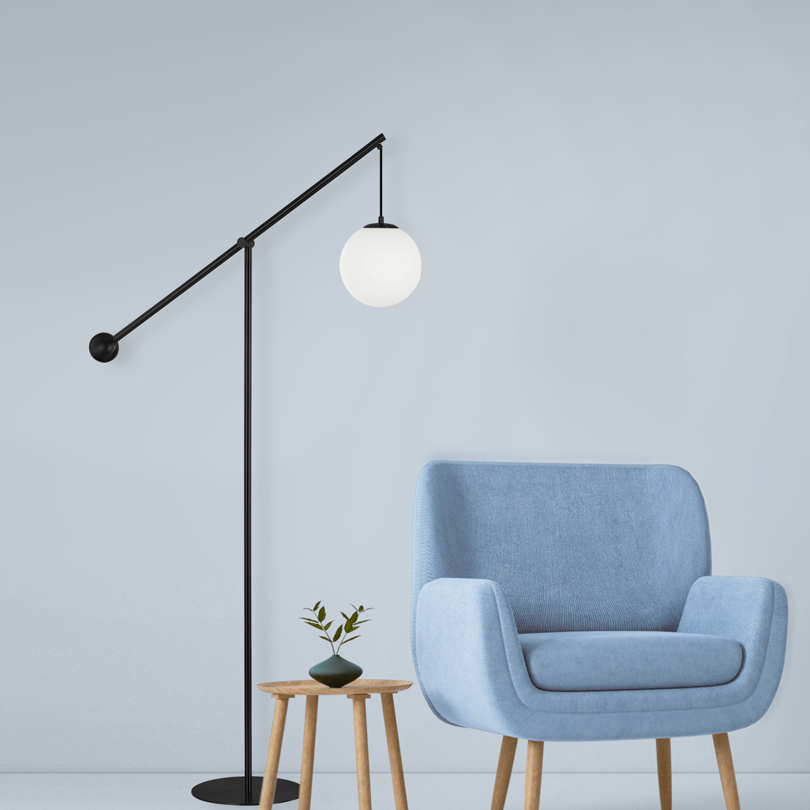 66.75'' Swing Arm Floor Lamp, Matte Black