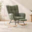 Ensemble fauteuil à bascule à oreilles et repose-pieds en tissu vert Teddy avec poche de rangement latérale pour chambre d'enfant et salon