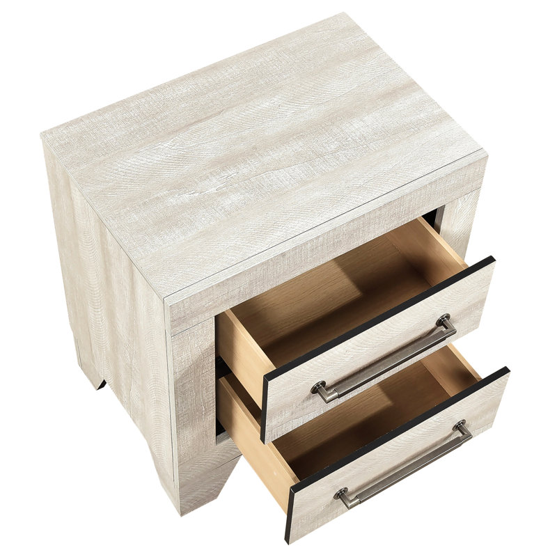 Table de chevet en chêne gris avec 2 tiroirs coulissants et glissières en métal pour une utilisation dans la chambre à coucher