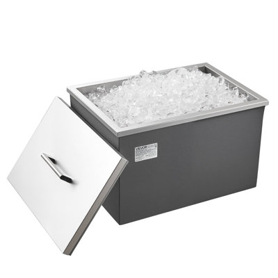 Glacière à poser, L 20 po x l 14 po x H 12 po, refroidisseur en acier inoxydable, bac à glaçons commercial de 31,7 pintes avec couvercle pour pot de cuisine extérieure, ensemble de tuyau de drainage inclus, pour bière à vin froide