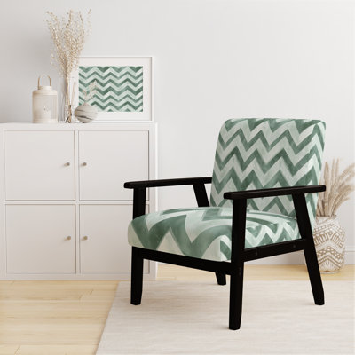 Chaise d'appoint moderne - fauteuil vert et blanc à chevrons vert sauge