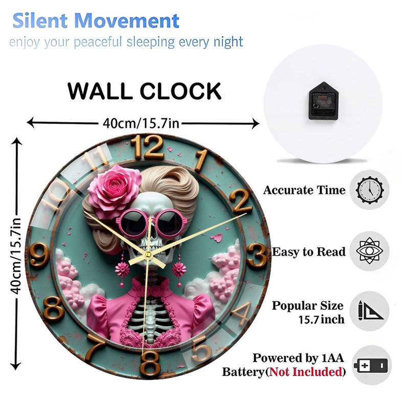 Horloge murale 16 po Skull