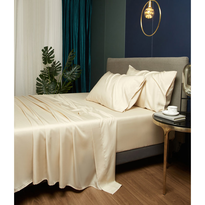 Literie abricot pâle 100 % Tencel avec taie d'oreiller King, Très grand lit