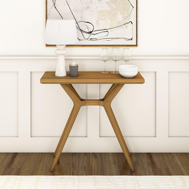 Modern Solid Wood Console Table With Cross-Leg Base, Scandinavian Design Sofa Table For Living Room, Entryway, Or Foyer