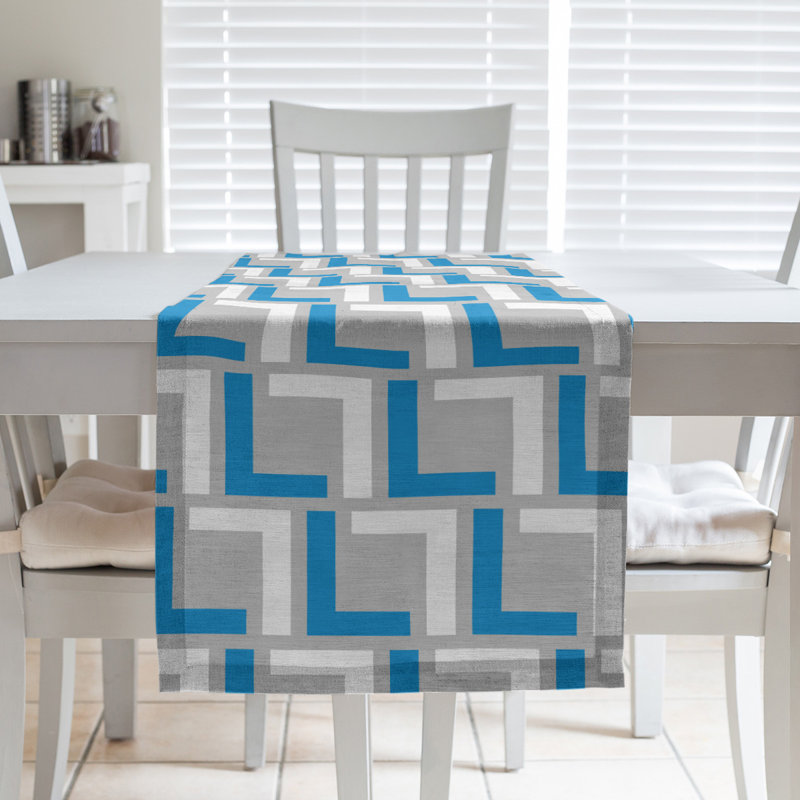 Chemin de table Carolina, 90 po x 16 po, Noir / bleu Carolina / argent, polyester