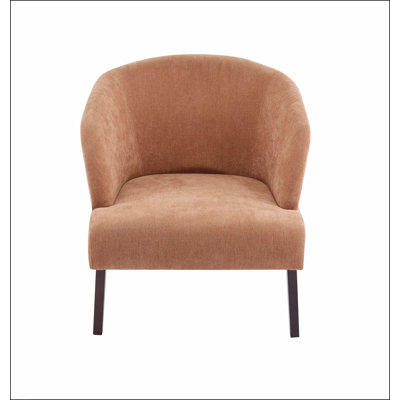 Modern Accent Chair with Round Back & Wooden Legs - Mid-Century Inspired Lounge Chair for Living Room, Bedroom, or Office - Soft Fabric Upholstery