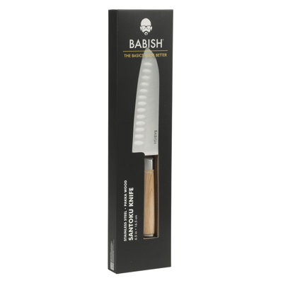 Couteau de cuisine Baboku de 6,5 pouces - Couteau de cuisine allemand en acier à haute teneur en carbone avec poignée en bois de pakka clair et lame tranchante pour couper, trancher, trancher et préparer avec précision Babish