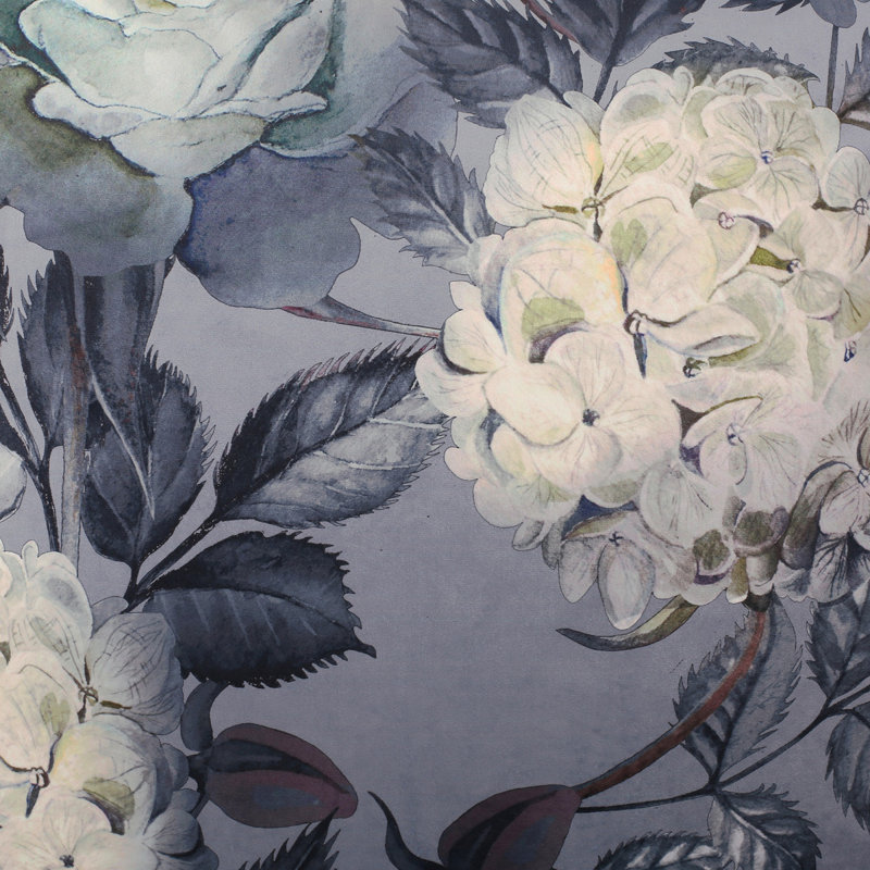 Grand pouf carré Hazel, imprimé floral sur fond gris