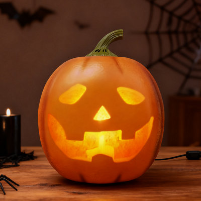 Motion Sensor Halloween Pumpkin 12 Inch XL, Animated Talking Jack-O-Lantern With Built-In Projector & 80 Min Videos, Indoor Outdoor Decor