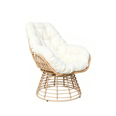 Chaise pivotante d'extérieur avec coussin Papasan, chaise longue de patio en osier à 360 °, chaise en rotin PE toutes saisons pour la cour arrière