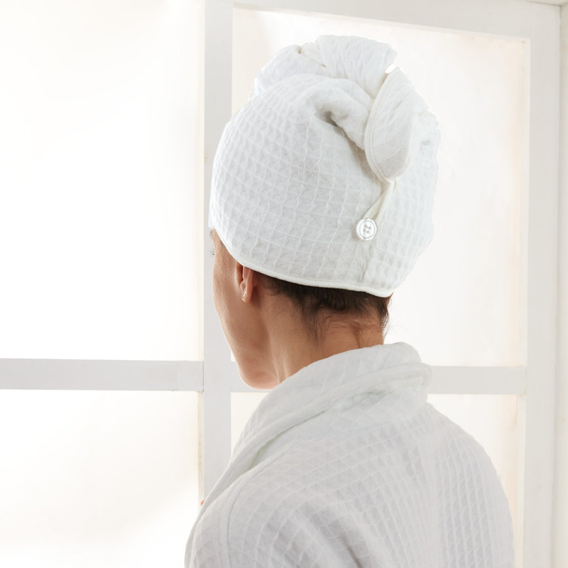 Waffle Twist Hair Towel White