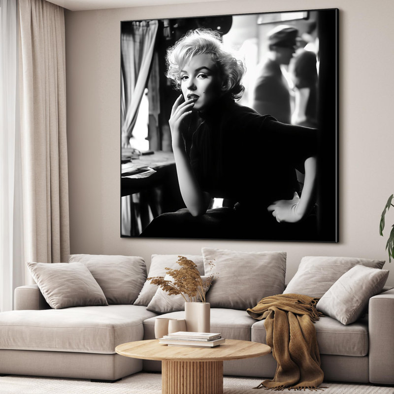 Très grand art mural imprimé sur toile - Étoile de film rétro noir et blanc, intemporelle, élégance hollywoodienne, décoration pour le salon ou la chambre à coucher - «Assemblage requis du cadre (cadre non fini)»