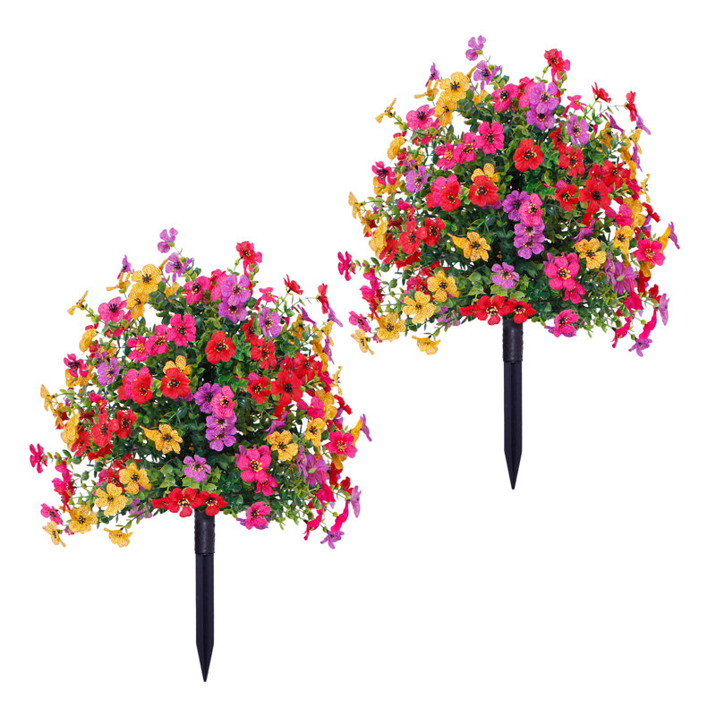 1 / 2Pcs Fleur artificielle avec piquet en plastique résistant aux rayons UV