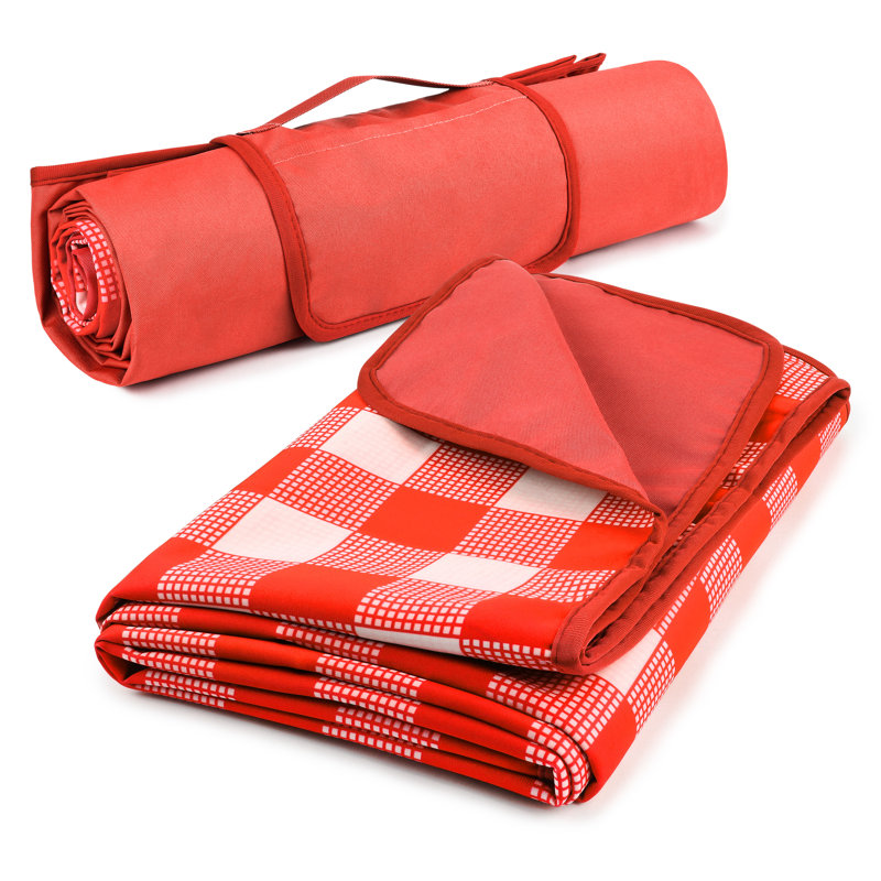 Couverture imperméable pour le camping et le pique-nique Tirrinia, L 59 po x L 79 po, Tissu écossais rouge / blanc