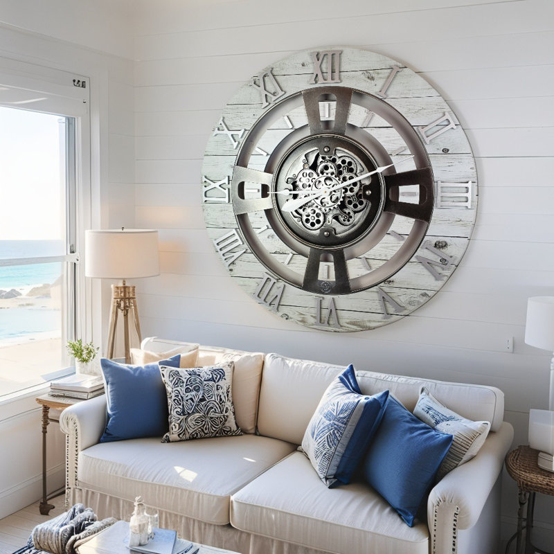 Horloge murale 36 "surdimensionnée pour le salon, Ferme blanche