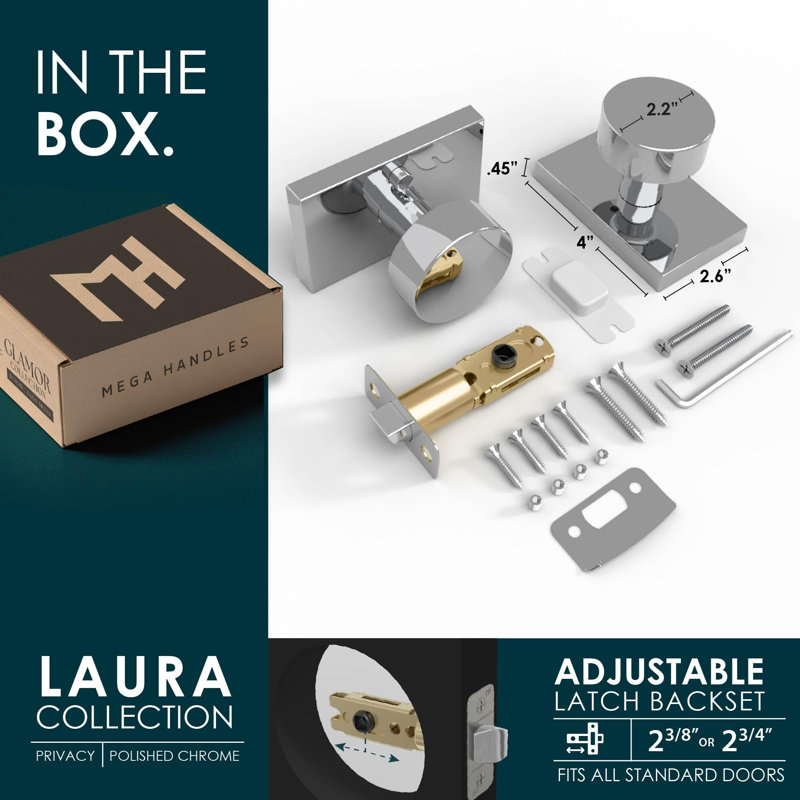 Ensemble de 2 poignées de porte Mega Handles Laura - bouton de porte intérieur pour chambre et salle de bain, 2 Pack, Privacy
