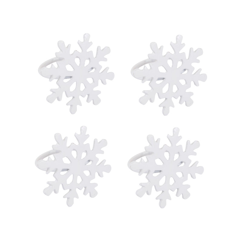 White Snowflake Napkin Ring Set/4