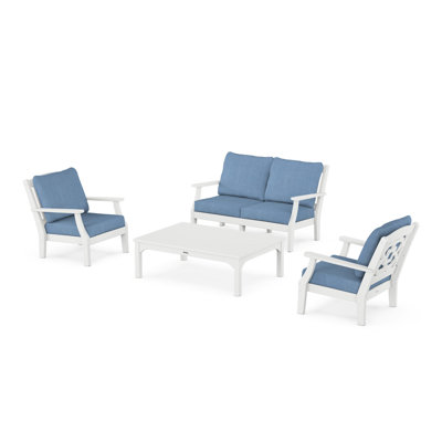 Martha Stewart by POLYWOOD Person Outdoor Seating Group with Cushions  Sky Blue White
