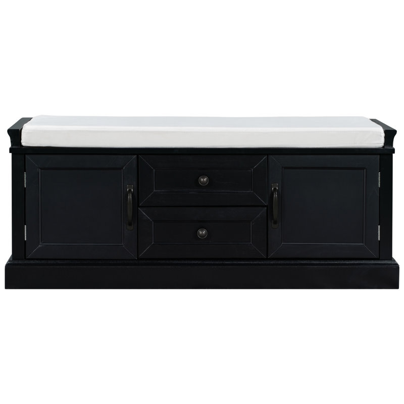 Storage Bench With 2 Drawers And 2 Cabinets,Shoe Bench with Removable Cushion,entryway bench, Black