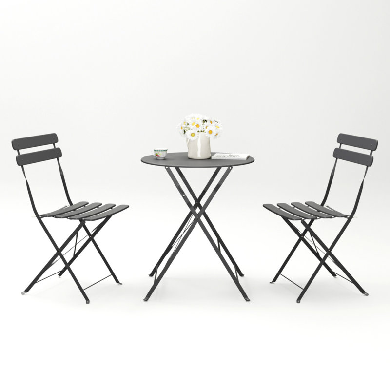 Sturdy and durable chair table set for terrace bistro balcony, Gray