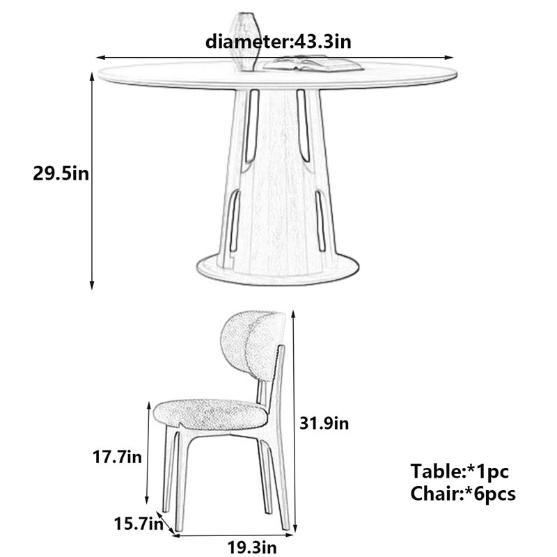 Table de salle à manger Minimalist, H 29,5 po x L 43,3 po x l 43,3 po