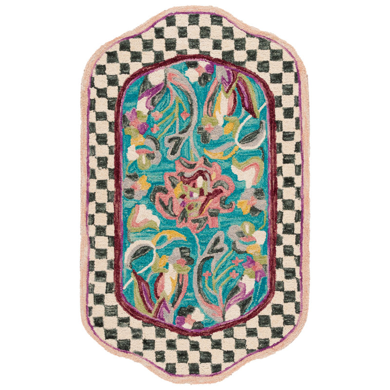 Bowe 364 Hand Tufted Wool/Cotton Floral Rug in Turquoise/Pink, Rectangle 3' x 5'