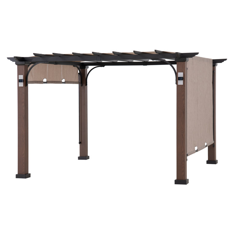 Sunjoy 11 ft. W x 11 ft. D Metal Garden Pergola with Adjustable Shade Canopy and Solar Powered LED Lighting