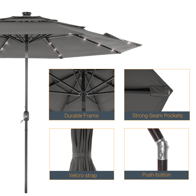 Parasol de marché lumineux 120,1 po Rudalph, Gris
