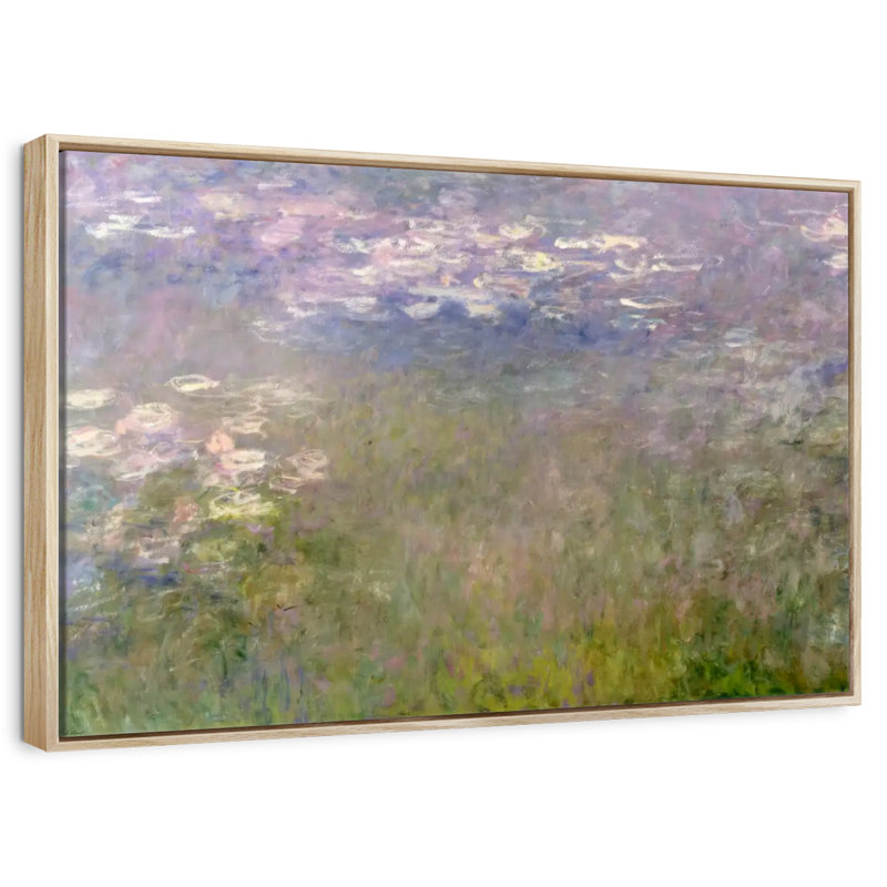Nymphéas VI, 13 po x 9 po, Cadre flottant en bois naturel