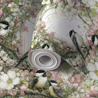 Peler et coller le papier de contact papier aquarelle branche florale oiseaux élégants auto-adhésif et amovible 24 po x 118 po (60 x 300 cm)