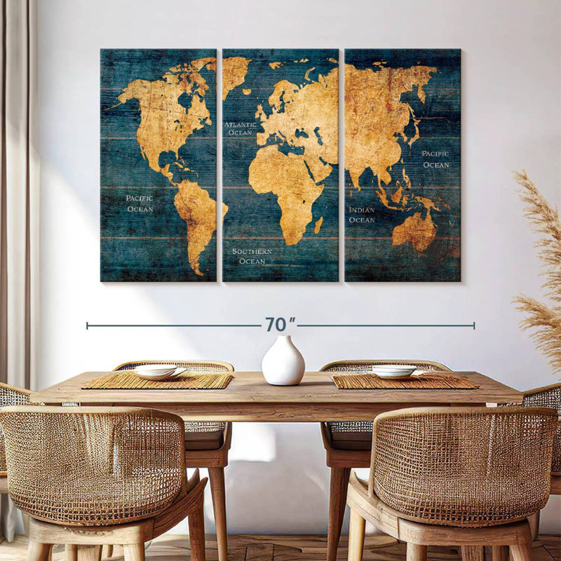 Carte océanique du monde Aliaz, H 42 po x l 65 po